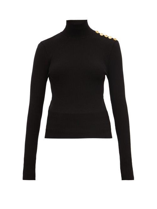 Matchesfashion.com Alexandre Vauthier - Button Detail Ribbed Wool Blend Sweater - Womens - Black