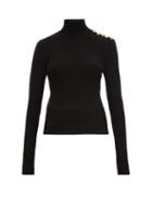 Matchesfashion.com Alexandre Vauthier - Button Detail Ribbed Wool Blend Sweater - Womens - Black