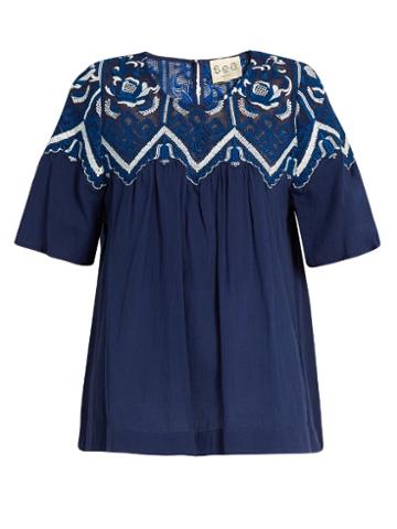 Sea Fishnet Embroidered Cotton Top