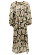 Matchesfashion.com Biyan - Arum Beaded Floral-print Silk-organza Dress - Womens - Beige Multi
