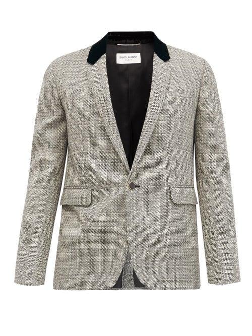 Matchesfashion.com Saint Laurent - Single-breasted Houndstooth Wool Blazer - Mens - Grey