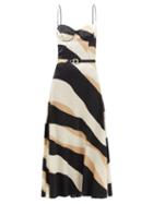 Raquel Diniz - Capri Abstract-stripe Satin Midi Dress - Womens - Black Multi