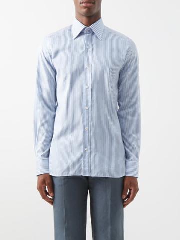 Tom Ford - Striped Silk-blend Shirt - Mens - Light Blue