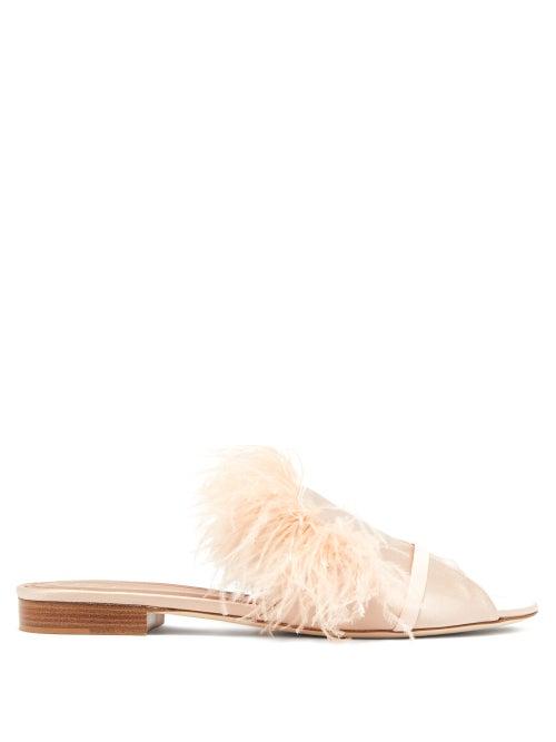 Matchesfashion.com Malone Souliers - Marina Feathered-embellished Satin Slides - Womens - Gold