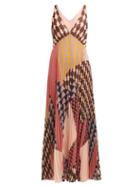 Matchesfashion.com Self-portrait - Geometric Print Pleated Chiffon Dress - Womens - Multi