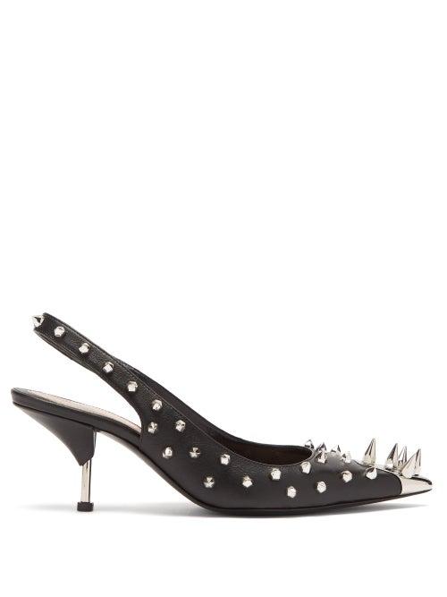 Matchesfashion.com Alexander Mcqueen - Spike-embellished Slingback Leather Pumps - Womens - Black Silver