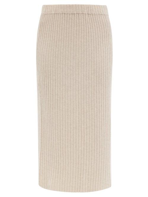 Matchesfashion.com Allude - Ribbed-knit Cashmere Midi Skirt - Womens - Beige