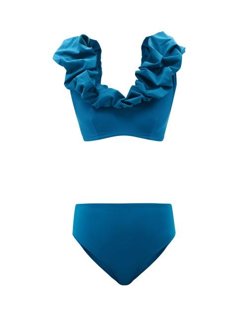 Maygel Coronel - Lucilia Scoop-neck Ruffled Bikini - Womens - Blue