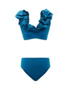 Maygel Coronel - Lucilia Scoop-neck Ruffled Bikini - Womens - Blue