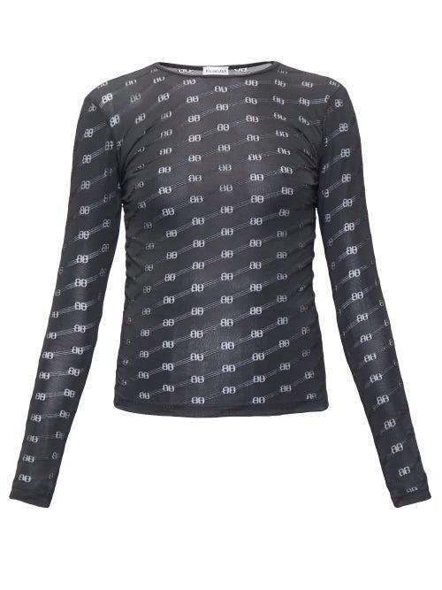 Matchesfashion.com Balenciaga - Logo-flocked Semi-sheer Stretch-jersey Top - Womens - Black