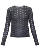 Matchesfashion.com Balenciaga - Logo-flocked Semi-sheer Stretch-jersey Top - Womens - Black
