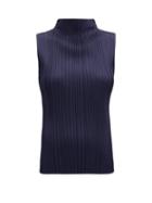 Matchesfashion.com Pleats Please Issey Miyake - Mock-neck Sleeveless Technical-pleated Top - Womens - Navy