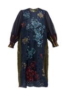 Matchesfashion.com Biyan - Andesta Floral-appliqu Embroidered Satin Dress - Womens - Navy Multi