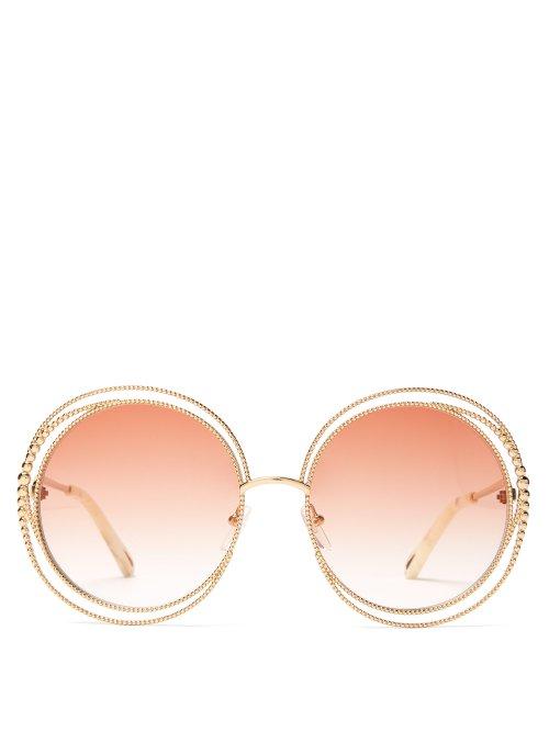 Matchesfashion.com Chlo - Carlina Chain Frame Oversized Round Sunglasses - Womens - Dark Pink