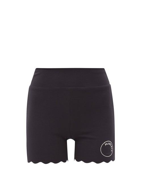 Ladies Activewear Marysia Sport - Bille Jean Scalloped Recycled-fibre Shorts - Womens - Black