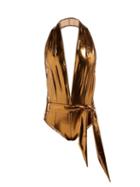 Matchesfashion.com Lisa Marie Fernandez - Riri Plunge Front Metallic Pvc Swimsuit - Womens - Bronze