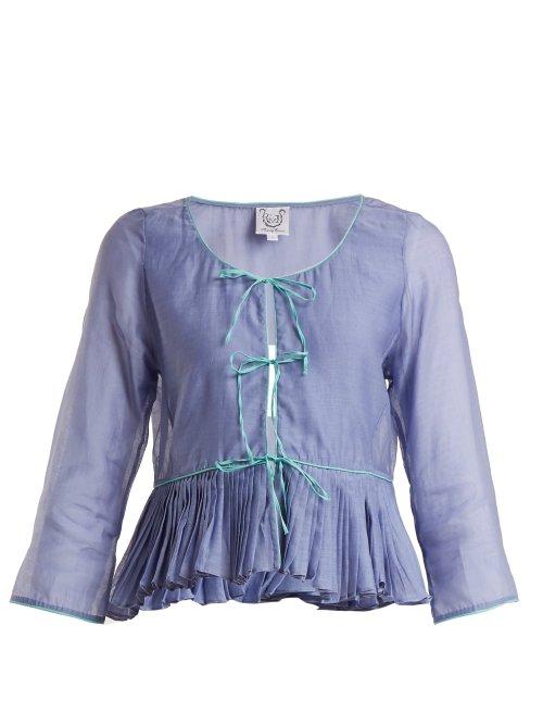 Matchesfashion.com Thierry Colson - Safia Pleated Panel Cotton Blend Top - Womens - Blue