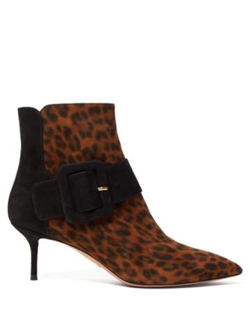 Matchesfashion.com Aquazzura - Bailey 60 Point Toe Leopard Print Suede Boots - Womens - Leopard