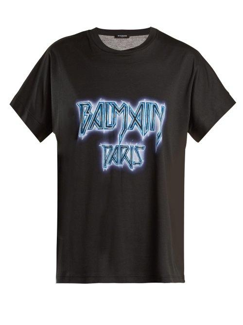 Matchesfashion.com Balmain - Oversized Logo Print Cotton T Shirt - Womens - Black Multi
