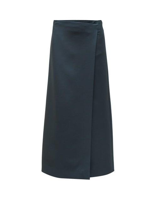 Matchesfashion.com The Row - Saio Wrap Front Neoprene Midi Skirt - Womens - Dark Green