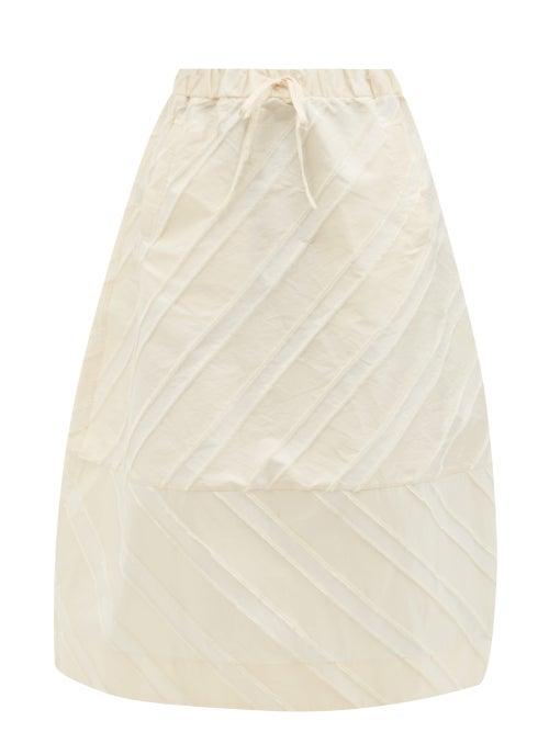 Ganni - High-rise Striped Taffeta A-line Midi Skirt - Womens - Cream