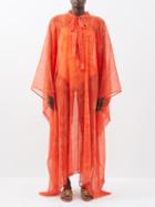 Etro - Abito Mare Pussy-bow Abstract-print Chiffon Kaftan - Womens - Orange