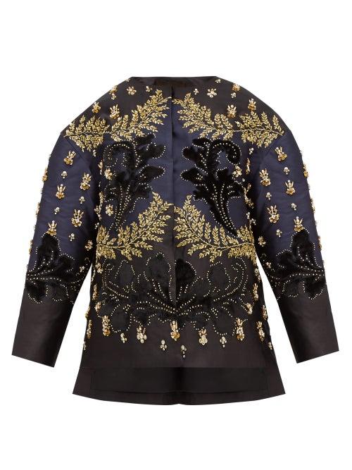 Matchesfashion.com Biyan - Costa Crystal Embellished Silk Blend Jacket - Womens - Black Navy