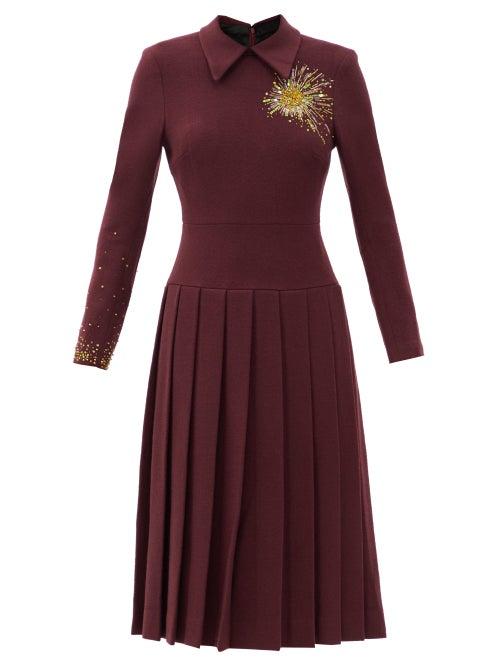Matchesfashion.com Duncan - Alchemist Bleeding Heart Beaded Wool-blend Dress - Womens - Burgundy