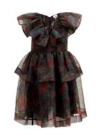 Matchesfashion.com Ganni - Tiered Floral-print Organza Dress - Womens - Black Red