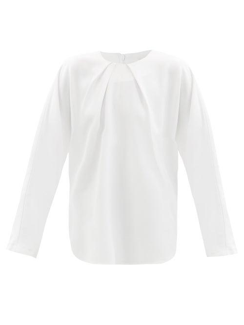 Totme - Gathered-neck Satin Blouse - Womens - White