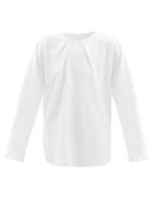 Totme - Gathered-neck Satin Blouse - Womens - White