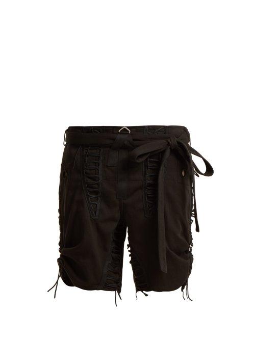 Matchesfashion.com Saint Laurent - Tie Waist Lace Embellished Shorts - Womens - Black