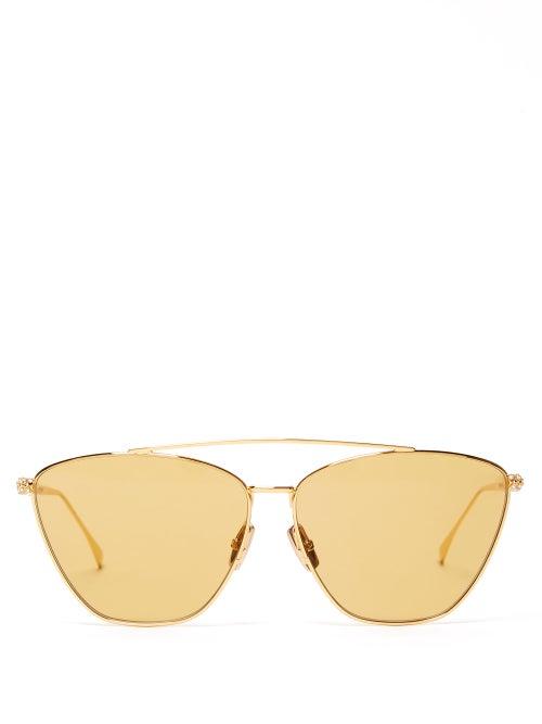 Matchesfashion.com Fendi - Baguette Aviator Metal Sunglasses - Womens - Gold