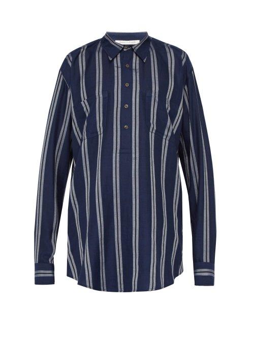Matchesfashion.com Denis Colomb - Striped Silk Tunic Shirt - Mens - Navy Multi