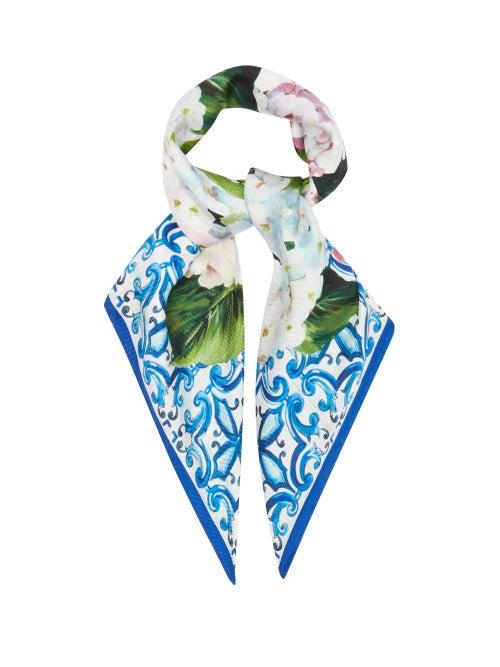 Matchesfashion.com Dolce & Gabbana - Hydrangea And Tile-print Silk-twill Scarf - Womens - Blue Multi