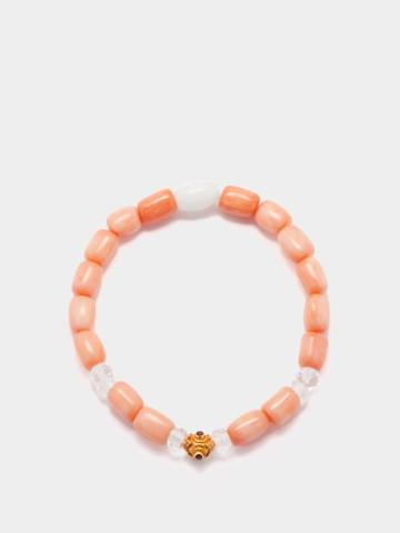 Musa By Bobbie - Ruby, Coral, Glass & 18kt Gold Bracelet - Womens - Orange Multi