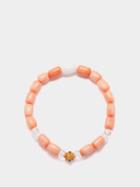 Musa By Bobbie - Ruby, Coral, Glass & 18kt Gold Bracelet - Womens - Orange Multi