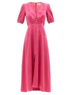 Ladies Rtw Saloni - Lea Floral-appliqu Silk-satin Midi Dress - Womens - Pink