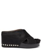 Matchesfashion.com Toga - Studded Shearling And Calf Hair Platform Wedges - Womens - Black