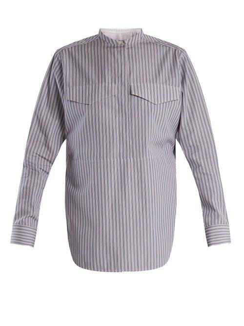 Matchesfashion.com Calvin Klein 205w39nyc - Striped Stand Collar Cotton Shirt - Womens - Navy Stripe