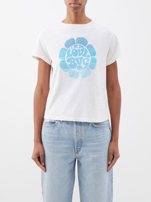 Re/done - Love Bug Print Cotton T-shirt - Womens - White Blue