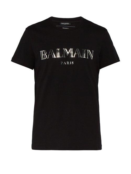 Matchesfashion.com Balmain - Logo Print Cotton T Shirt - Mens - Black