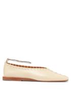 Matchesfashion.com Jil Sander - Whipstitched Square-toe Leather Ballet Flats - Womens - Cream