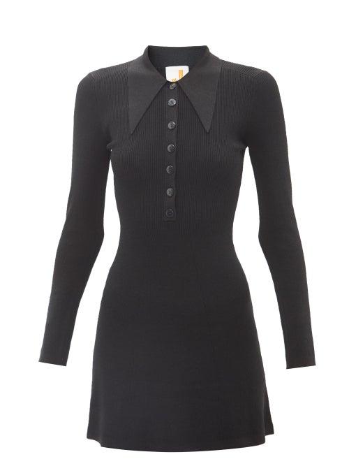Joostricot - Point-collar Ribbed Lurex-jersey Mini Dress - Womens - Black