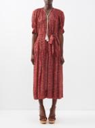 Ulla Johnson - Puff-sleeve Mosaic-print Jersey Midi Dress - Womens - Red Print