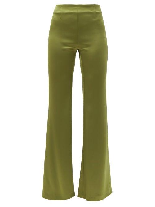 Matchesfashion.com Galvan - High-rise Flared Charmeuse Wide-leg Trousers - Womens - Khaki