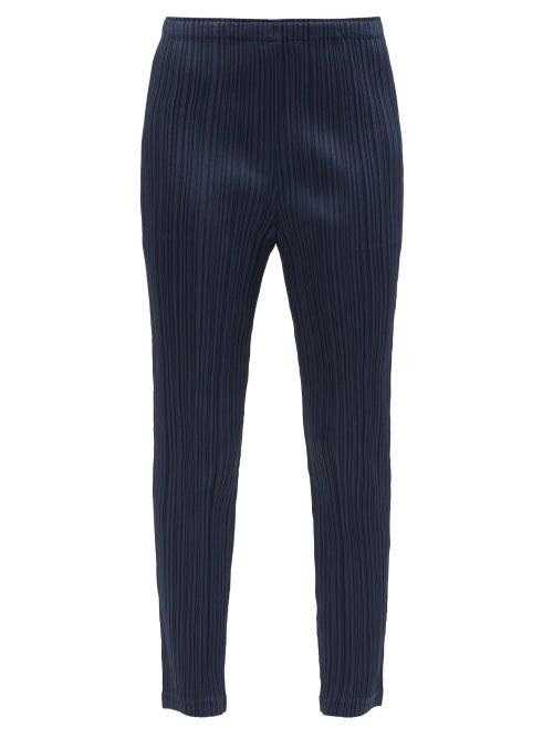 Ladies Rtw Pleats Please Issey Miyake - Technical-pleated Straight-leg Trousers - Womens - Navy