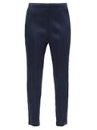 Ladies Rtw Pleats Please Issey Miyake - Technical-pleated Straight-leg Trousers - Womens - Navy
