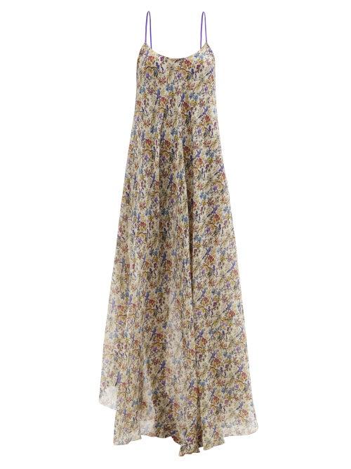 Ladies Beachwear Etro - Cross-back Floral-print Cotton-blend Maxi Dress - Womens - White Multi