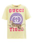 Gucci - Tiger And Logo-print Cotton-jersey T-shirt - Womens - Yellow